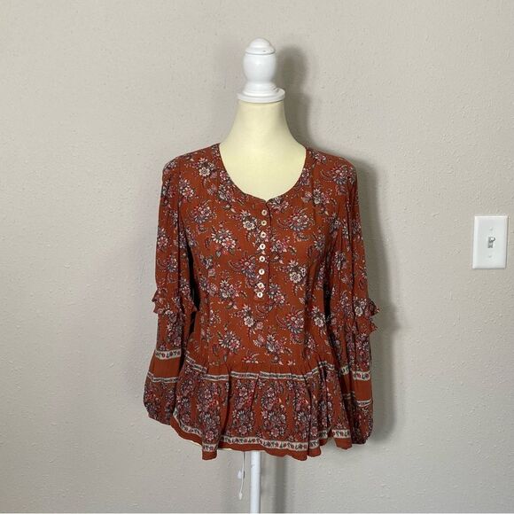 American Eagle Floral Boho Peasant Hi Lo Flowy Blouse Women's Size Small - Picture 7 of 16